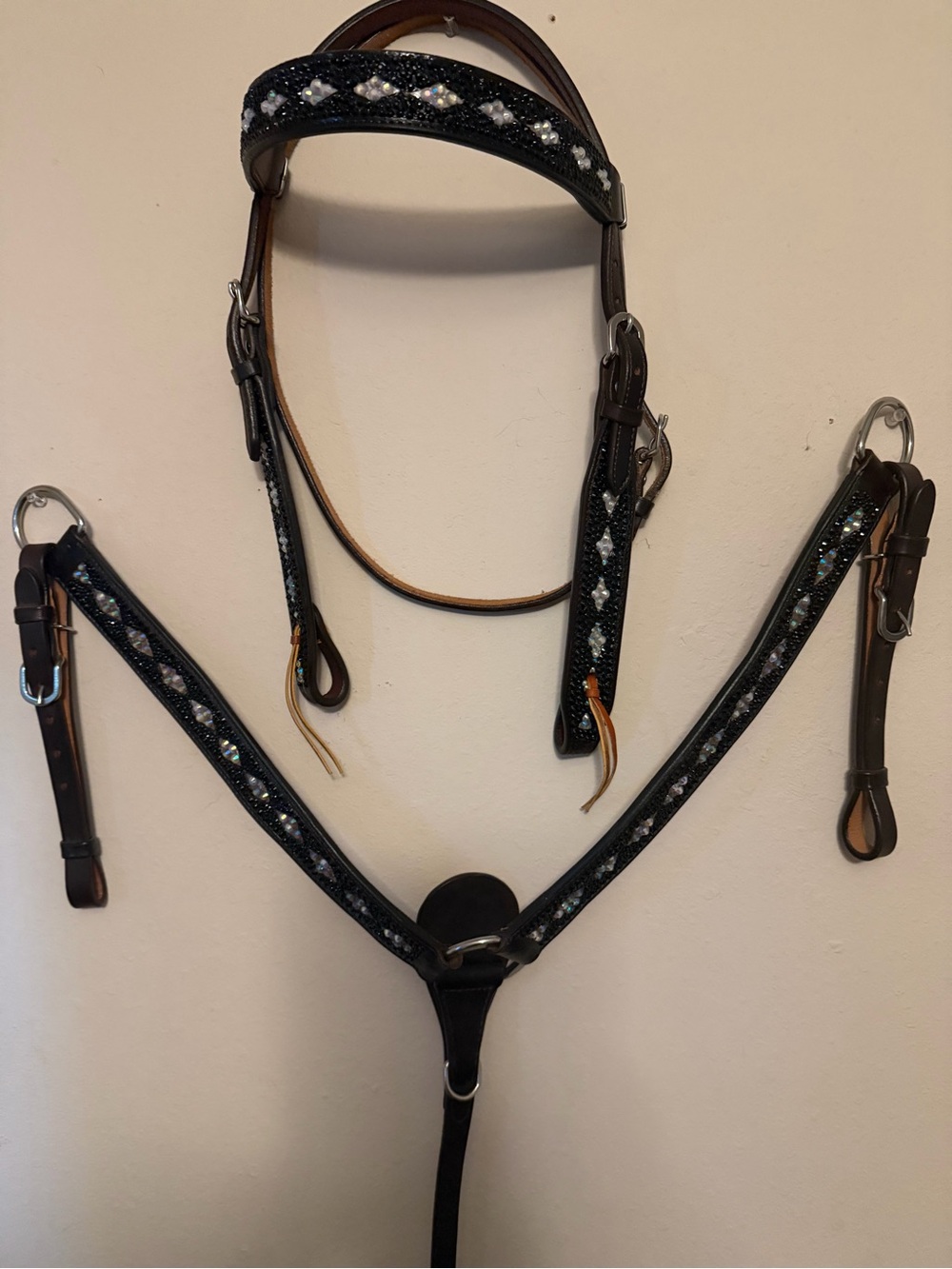 Black/silver diamond crystal Headstall and Breastplate Set